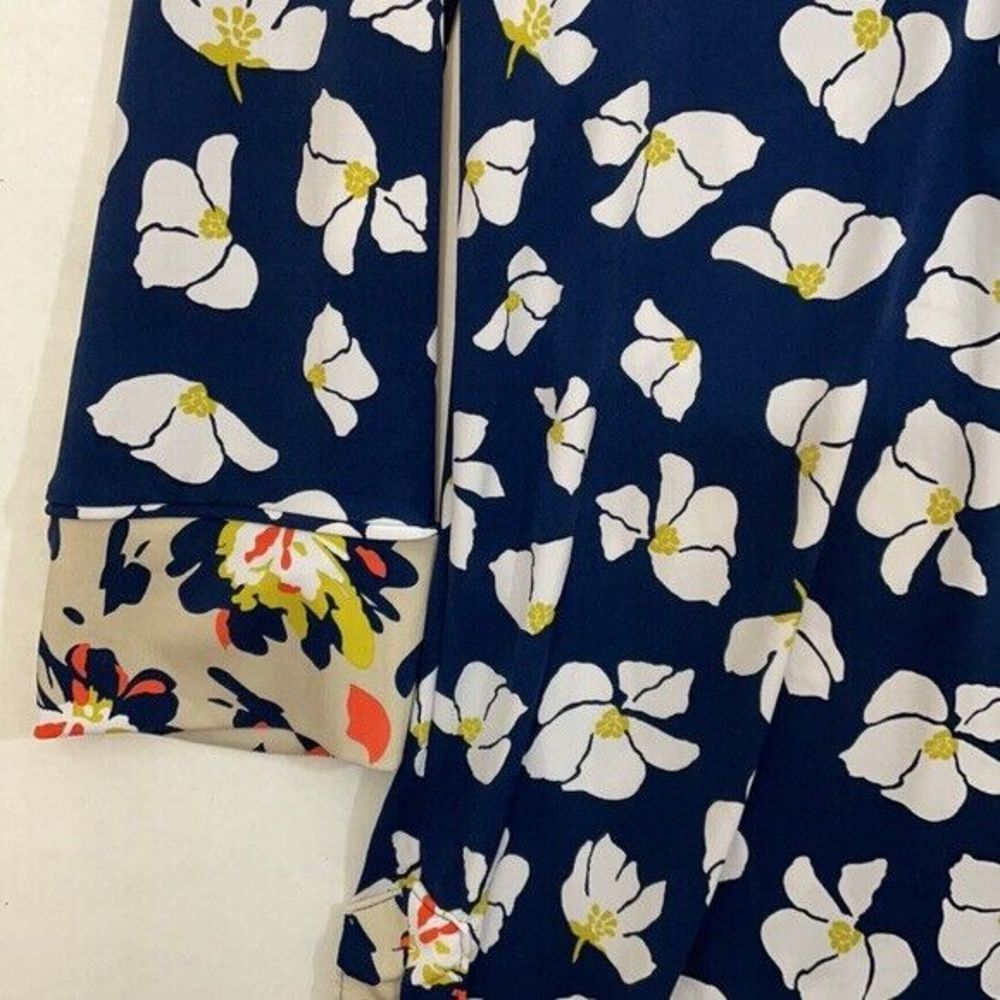 Charter Club Top, Popover, 3/4 Sleeves, Navy Blue with White Floral Print, Large - Picture 2 of 10